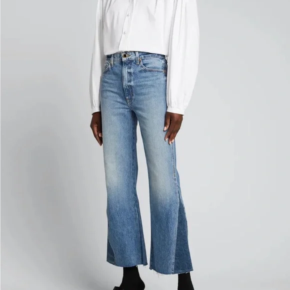 Khaite Layla Cropped Flare Jeans in Blue - Picture 1 of 5